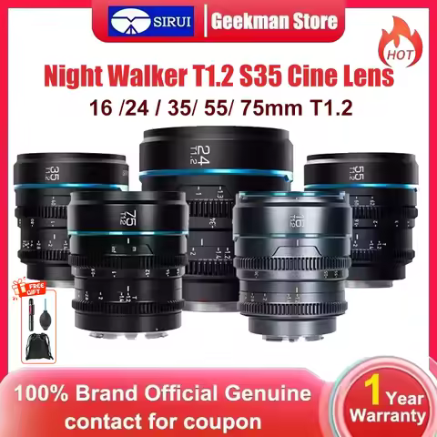 SIRUI NightWalker 24mm 35mm 55mm 16mm T1.2 S35 Night Walker Cine Lens For Sony E Fuji X Canon RF Red