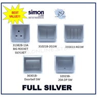 SIMON 39 series (FULL SILVER) - 13A SWITCH SOCKET,2G1W,4G1W,20A DP SWITCH,DOORBELL SWITCH