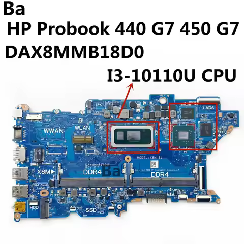 For HP Probook 440 G7 450 G7 Laptop DAX8MMB18D0 Mainboard With I3-10110U CPU DDR4