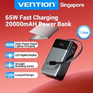 Vention 20000mAh Power Bank 65W 35W Fast Charging with LED Display 3 Port Built in Type C Cord for L