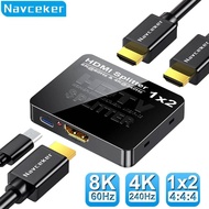 Navceker 1 in 2 Out 8K HDMI Splitter 4K 240Hz Audio Splitter HDMI 2.1 Cable Adapter 1x2 For PS5 Lapt