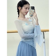 Classical Dance Costume with Gradient Butterfly Bell Sleeves, Gauze Practice Outfit, Chinese Dance P