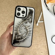 Ins 3d Metal Fish Bone Clear Phone Case For Iphone 16 15 14 13 12 11 Pro Max Plus Punk Chic Q0g0