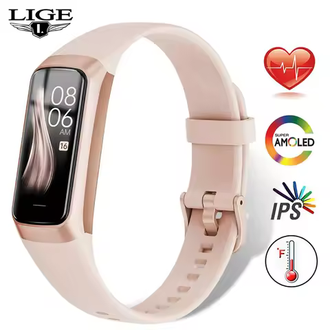 LIGE Amoled Smart Watch Smartwatch Band Women Heart Rate Blood Waterproof Connected Smart Bracelet S