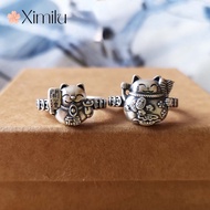 Lucky Cat Ancient Coin Sterling Silver Ring Female Lucky Fortune Jewelry