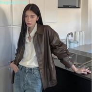 美式复古棕色机车皮衣外套女秋季2024新款韩版皮夹克上衣新款现货1024华 NTUW