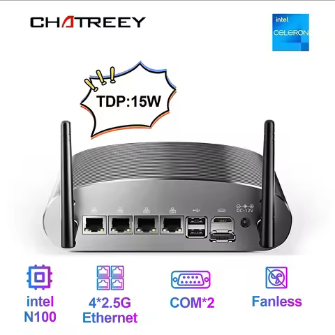 Chatreey Fanless Industrial Mini PC intel N100 Win 11 pro Desktop Computer MR02 with 4*Intel LAN i22
