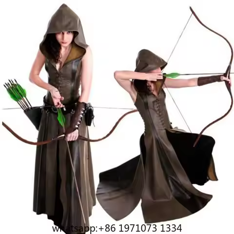 Archer Ranger Elf Halloween Hobbit Costume Women Assassin Jerkin Huntress Dress Leather Hood Robin R