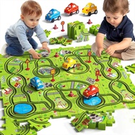64pcs Kids DIY Puzzle Race Track Car Set Toys for 3 4 5 6 Year Old Boys Forest + Farm Themes