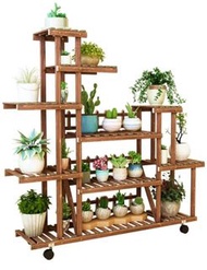 （訂貨價 $250up）125cm寬 移動帶輪 植物架 露台花架 盆栽架 綠色園藝 綠化實木收納架 Wood Plant