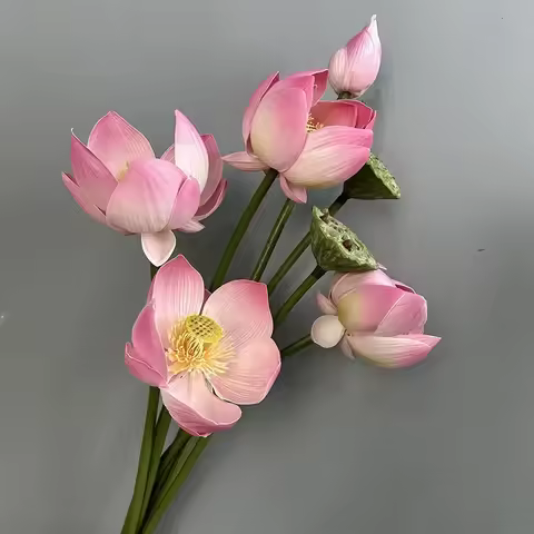 Simulated Lotus Bud PU Fake Flowers Wedding Decorative Artificial Ribbon Lotuses Pink Flower Garden 