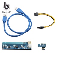 Blesiya PCI-E 1X to 16X Enhanced Powered Riser Adapter Card &amp; USB 3.0 Data Cable &amp; SATA Power Cable Adapter