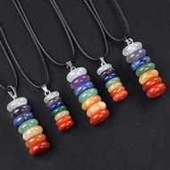 1753-Colorful Stone Pendant with Leather Rope Seven-Color Crystal Agate Stone Abacus Disc Combinatio