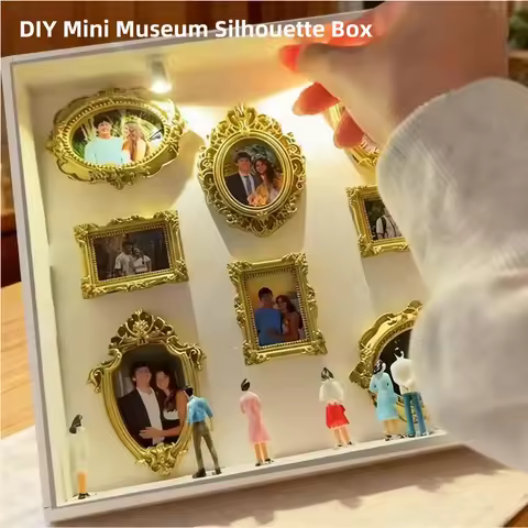 DIY Mini Museum Photo Album Museum Silhouette Box, Creative Memory Display Kit with Miniature Statue