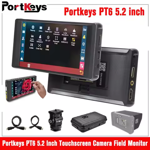 Portkeys PT6 5.2 Inch Touchscreen Camera Field Monitor Live Streaming Assist Stretch Legs 3D LUT for