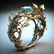Dellon Craft Retro Unique Inlaid Malachite Ring Branch Rattan Man Design Female Ring Ring R5RQ