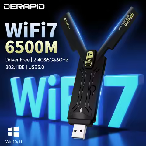 Tri-Band WiFi 7 USB Adapter BE6500 6500Mbps Wireless Network Card USB3.0 2.4G/5G/6GHz 802.11BE Free-