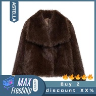 ASTELLA แจ็กเก็ตขนปุยสำหรับผู้หญิงเสื้อโค้ทยาวลำลองพร้อมรายละเอียดตุ๊กตาโค้ทขนสัตว์เทียมสำหรับฤดูหนา