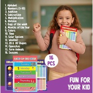 16 Educational Posters for Classroom & Kindergarten - Laminated PreK Learning Charts - ABC Alphabet,