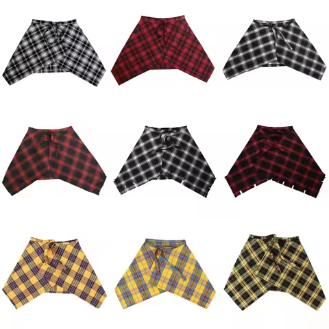 Layered Short Wrap Skirt Hip Scarf Checkered A Line Apron Skirt Tie Up Irregular Covering Overskirt 