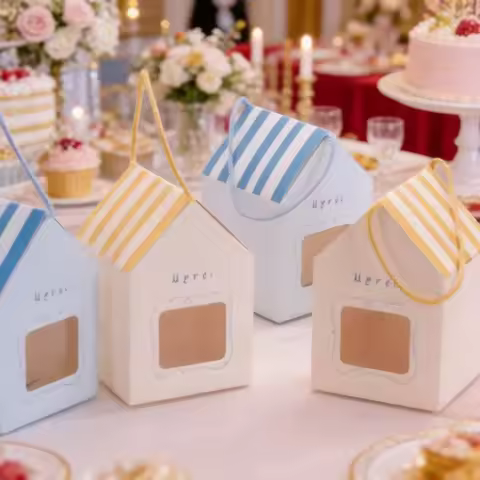10pcs Small House Shape Cartoon Candy Gift Box Party Festival Birthday Gift Box Biscuit Box Creative