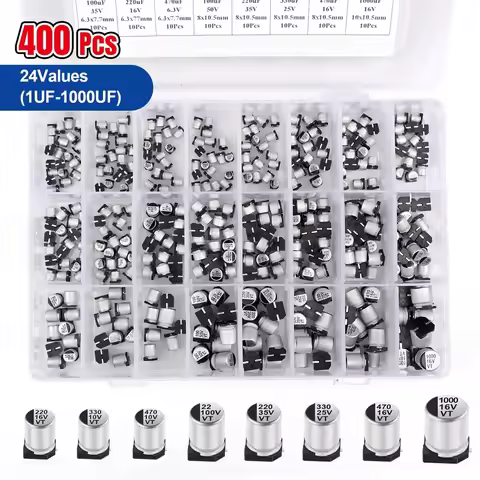 400PCS capacitor kit Aluminum Electrolytic SMD condensadores electrolíticos 1uF~1000uF 6.3V-50V 24Va
