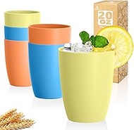 SINOGE 20 OZ Drinking Cups Set of 6, Unbreakble Wheat Straw Cups Alternative to Plastic Cups, Reusab