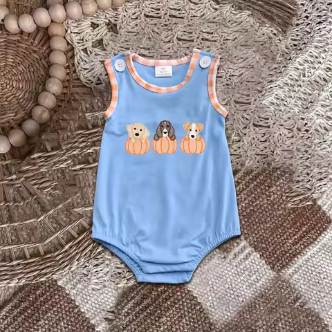 z814-19 SR3190 Pre-sale Wholesale baby rompers kids clothes Halloween embrodiery pumpkin vest romper