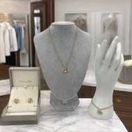 原裝盒稀有中古二手Dior金色頸項鍊耳環夾手鏈環飾品禮物首飾套裝