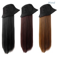Wond Fashion Portable Women Girl Wig Hat Fisherman Cap with Synthetic Hair Extension Long Straight W
