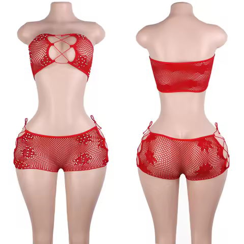 Stripper Outfit Pole Dance Performance Hot Lingerie Club Fishnet Rhinestone Festival Mesh Cheeky Bod