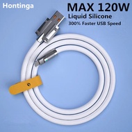 Hontinga 120W 6A Super Fast Charge Iphone 15 14 Plus Pro Max Apple Lightning To USB C To Lightning สายซิลิโคนเหลว Quick Charge สาย USB สำหรับ Iphone 13 12 11 Pro Max Ipad Bold Data Line