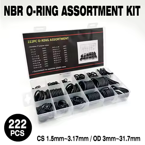 222Pcs Rubber O Ring Set Seal Nitrile Rubber CS 1.5/2/2.38/3.17mm OD 3~31.7mm O-Rings Repair Kit Sea