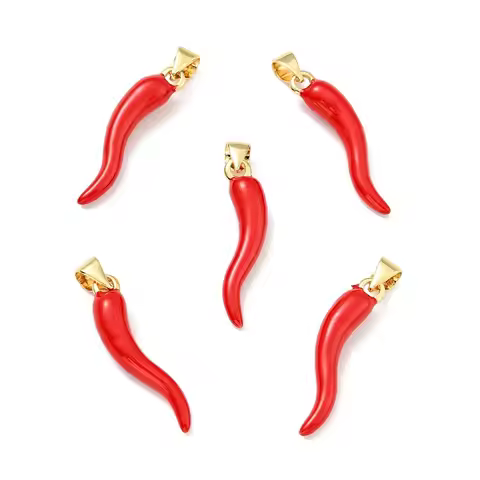 2pcs Brass Enamel Pendants Cadmium Free Lead Free Horn of Plenty/Italian Horn Cornicello 26.5x6.5x5.