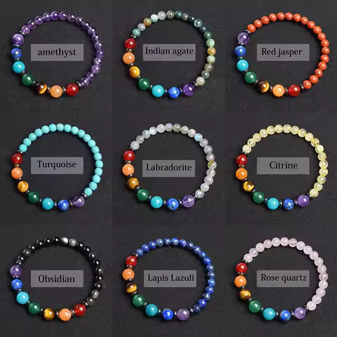 7 Chakra Bracelet Natural Gem Stone Beads Bangle Women Crystal Healing Anxiety Jewellery Mandala Yog
