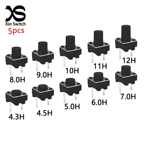5PCS 6x6 Tactile Momentary Switch Small Push Button 6*6*4.3/4.5/5/6/7/8/9/10/11/12mm Self-Reset Plug