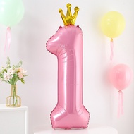 [70 cm] Number 1 Crown Balloon/Number 1 Balloon with Bow - Super Cute Baby Shower and Birthday Decor