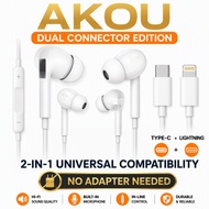 Akou 2-in-1 Lightning Jack Wired Earbuds 10mm HD Sound In-Ear Headphones with Microphone for Phone 1