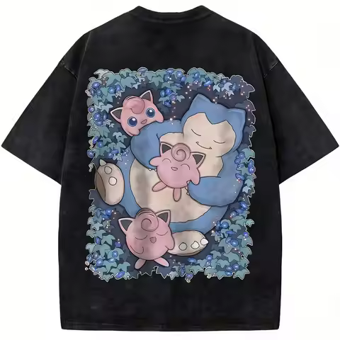 Harajuku Graphic Tee Pokemon Gengar Wash T-Shirt Man Women Oversized Vintage Short Sleeve Tee Casual