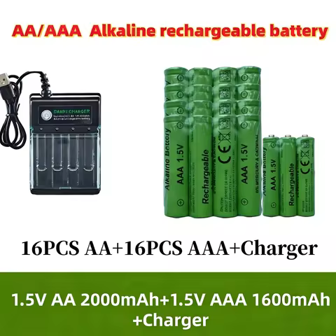 1.5V Alkaline Rechargeable Battery AA LR6 AAA LR03+Charger for Computer Clock Radio Video Game Digit