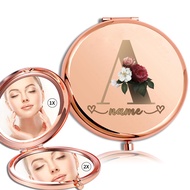 Customized Name Pocket 2-face Metal Makeup Mirror Foldable Magnifying Glass Portable Handheld Cosmet