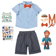 English Teacher Blippi Costume for Kids Boy Shirt Suspenders Shorts Glasses Hat Terno OOTD Cosplay H