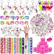 Unicorn Party Favors, 122Pcs Unicorn Birthday Supplies for Girls Including Slap Bracelets, Rings, Keychains, Luminous Tattoos, Stampers, Slime Kit, Unicorn Stickers, Pinata Gift Goodie Bag Fillers