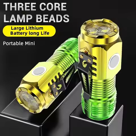 Mini LED Flashlight with Pocket Clip Type-C Rechargeable Magnetic Torch 5 Modes Waterproof Light for