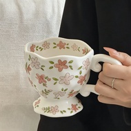 [JJ HOME] Flower ins Style Mug High-Value Exquisite Ceramic Coffee Cup Milk Cup Afternoon Tea Cup De