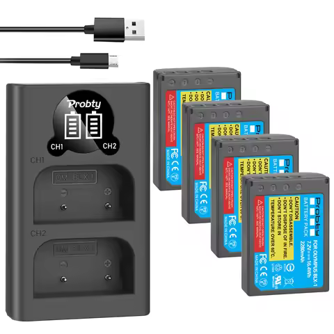 2280mAh BLX-1 BLX1 BLX 1 Full Decoded Battery LED Dual USB Charger for Olympus OM System OM-1, OM-1 