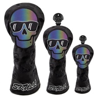 3Colors Golf Headcover Set Skull Driver Covers Fairway Wood Hybrid Premium Leather Golf Wood Covers