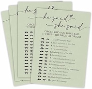 30 Pcs Bridal Shower Game Cards, He Said She Said, Minimalism Fill in Style Game Cards for Mr & Mrs,