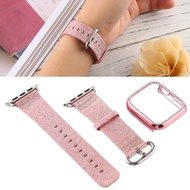 For Apple Watch Series 5  4 40mm Diamond Glitter Flash Protective Case + Leather Watchband(Pink)