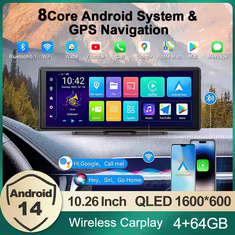 8Core Android 14 Auto Carplay 4+64GB Car Radio Multimedia Player WiFi GPS Navigation Netflix Google